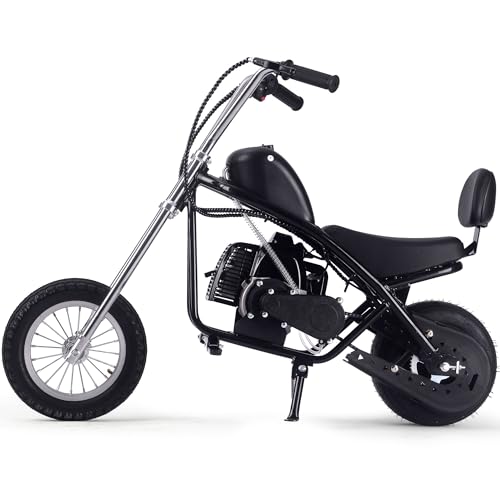 MotoTec 49cc Gas Mini Chopper V2, Pull Start Engine, 23 Mile Range, 12 Inch Front Tire, Black