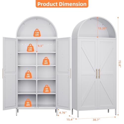 Tall Kitchen Pantry Cabinet, Metal Display Storage Cabinets with 4 Doors/2 Drawers for Kitchen Home Office Living Room, Assembly Required