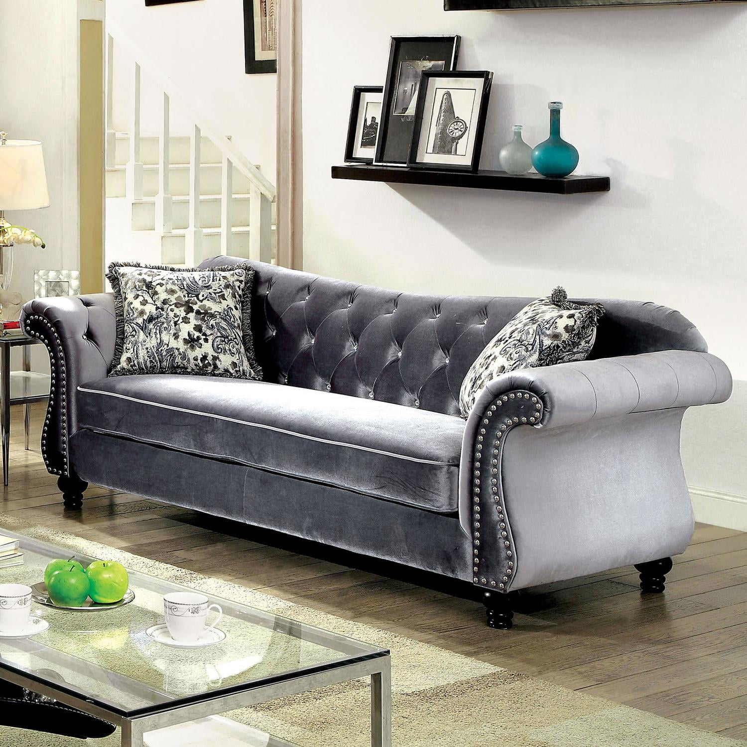 Traditional Red Leatherette Sofa and Loveseat Furniture of America Marcus