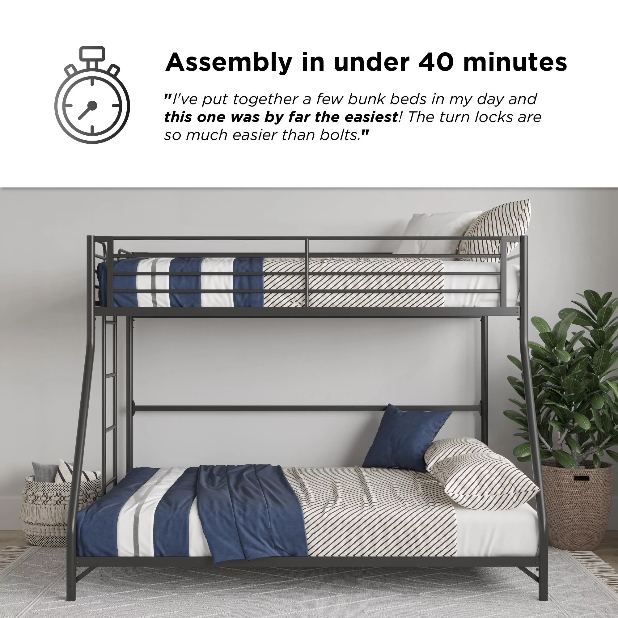 DHP Daven Easy Assembly Twin-over-Full Metal Bunk Bed, Black