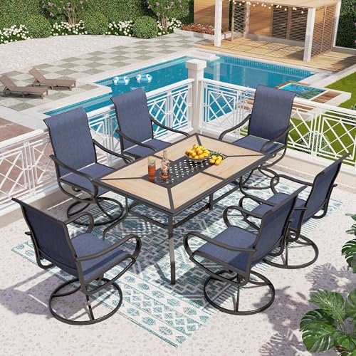 PHI VILLA 5 PCS Outdoor Patio Dining Set with Swivel Dining Chairs (Blue) and 37"x 37" Metal Steel Dining Table(1.57" Umbrella Hole)