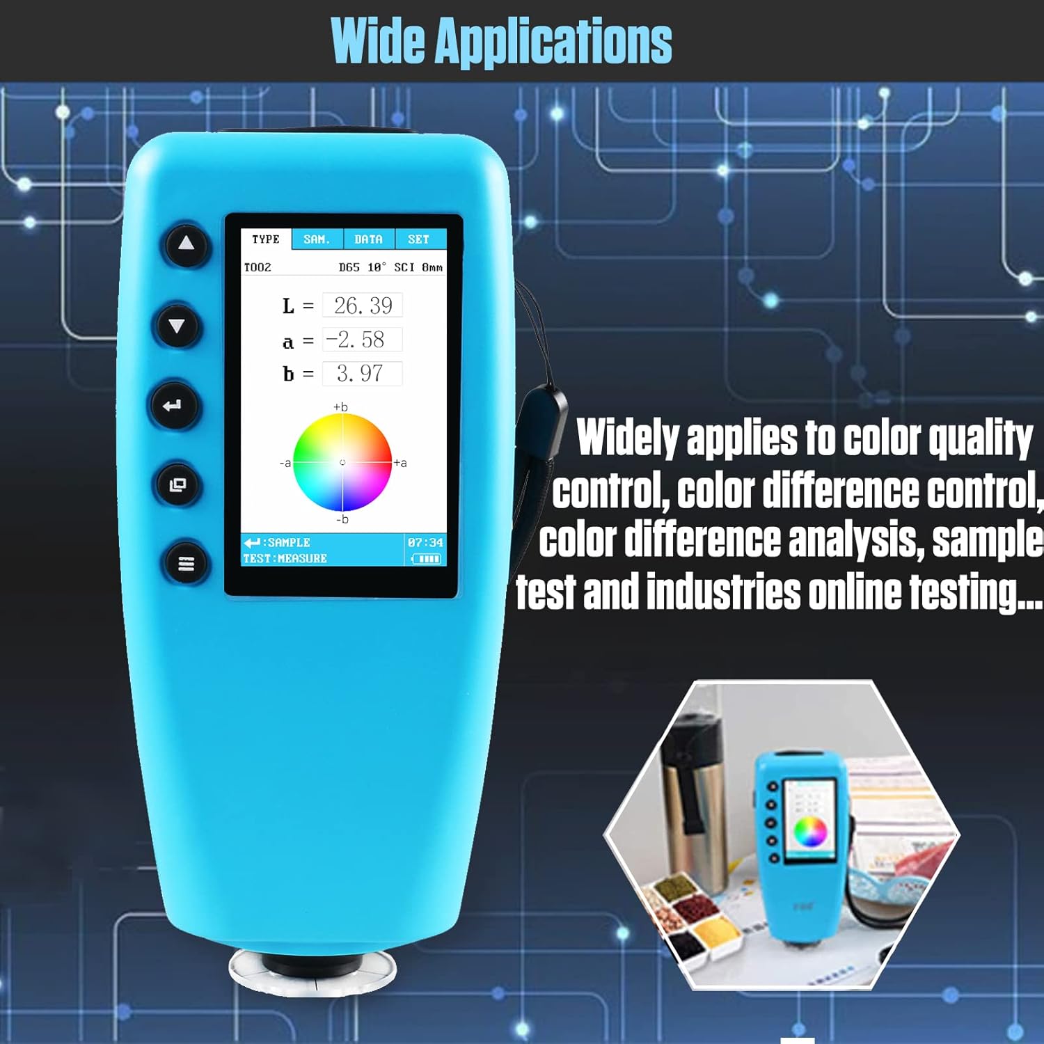 Precise Portable Color Analyzer Digital Color Reader with 8mm Aperture and True -Color Display Test Kit