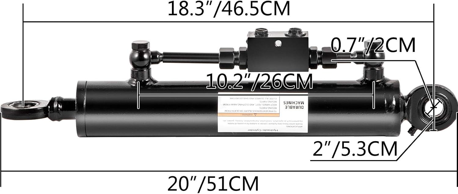 VEVOR Double Acting Hydraulic Cylinder 2'' Bore, Top Link Hydraulic Cylinder 10'' Stroke