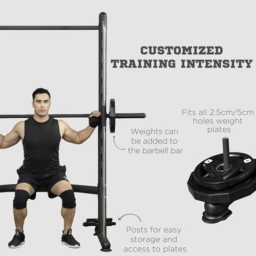 Soozier Squat Rack with Pull-Up Bar, Adjustable Power Rack with Barbell Bar, Multi-Functional Bench Press Rack for Home Gym Strength Training, Black