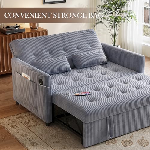 Sofa Bed, Loveseat 3-in-1 Sleeper Sofa with Pull Out Bed, Pockets and USB