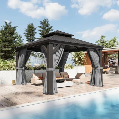 Aoxun 10' X 12' Hardtop Gazebo, Aluminum Outdoor Gazebo with Galvanized Steel Double Top Canopy