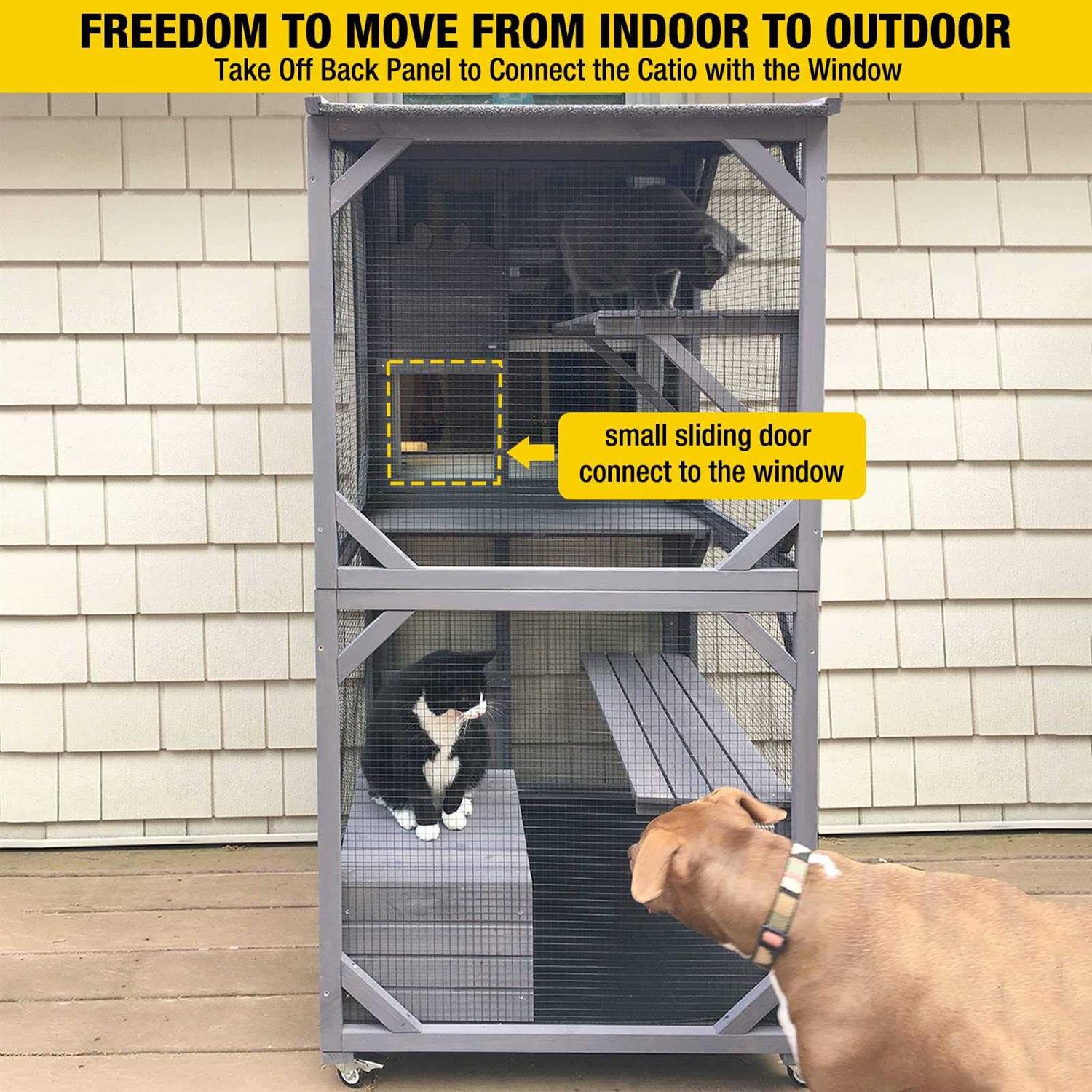 Aivituvin Cat House Outdoor Catio Cat Enclosures on Wheels70.9 Kitty House with Upgraded Resting Box,Waterproof Roof - Pet Supplies online store