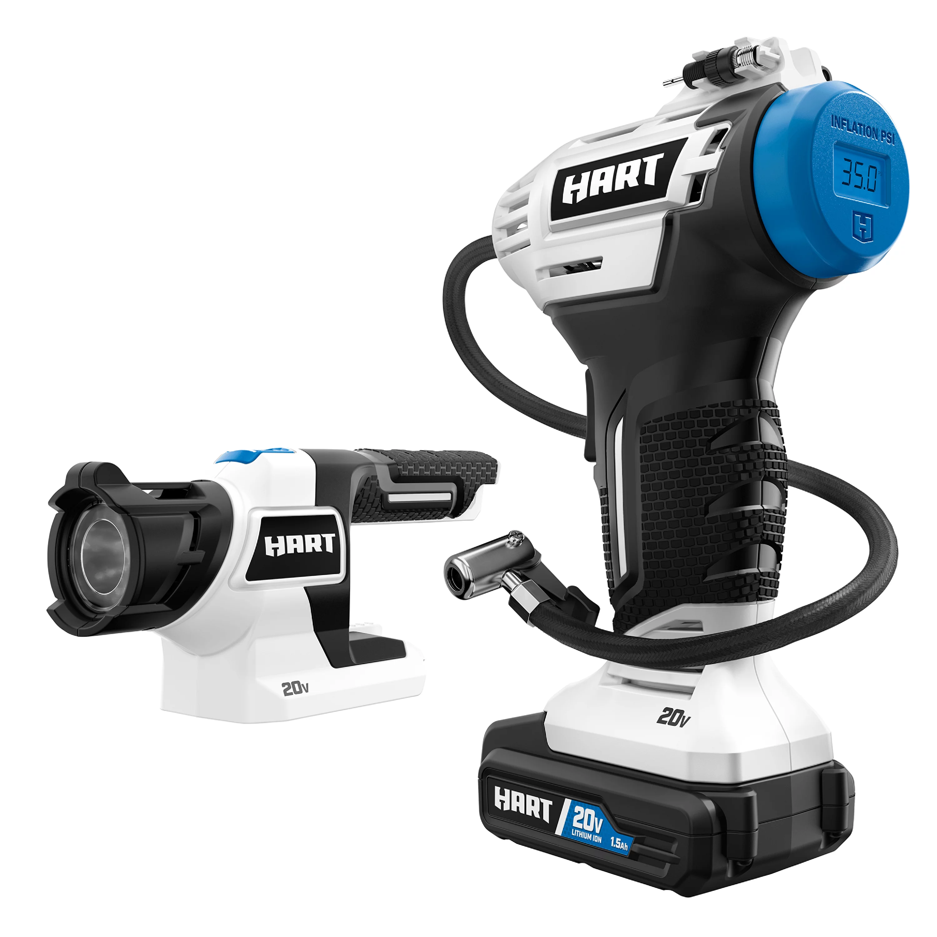 HART 20-Volt Cordless Inflator and LED Light Kit, (1) 1.5Ah Lithium-Ion Battery