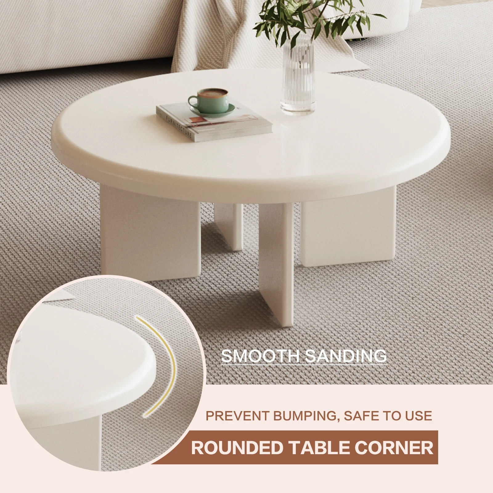 Guyii 31.49" Modern Coffee Table, White Round Coffee Table, Center Coffee Table, Small End Table for Living Room