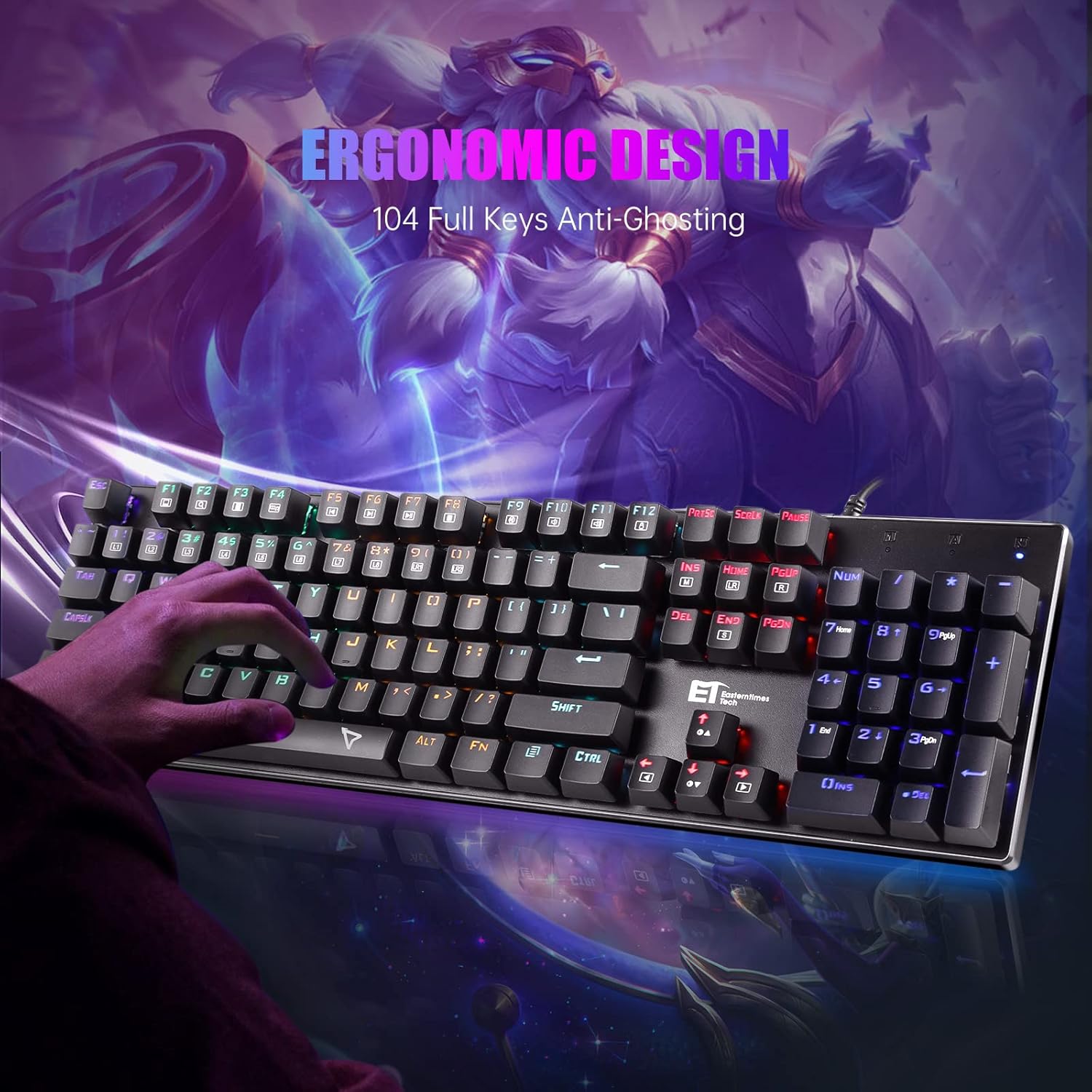 GK-XLI Wired RGB Mechanical Gaming Keyboard, LED Rainbow Backlit Gaming Keyboard
