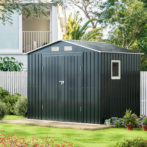 6x4FT Outdoor Steel Storage Shed with Clear Window, Lockable Doors, Weather-Resistant Metal Tool Shed for Garden, Backyard, Patio, and Utility Storage