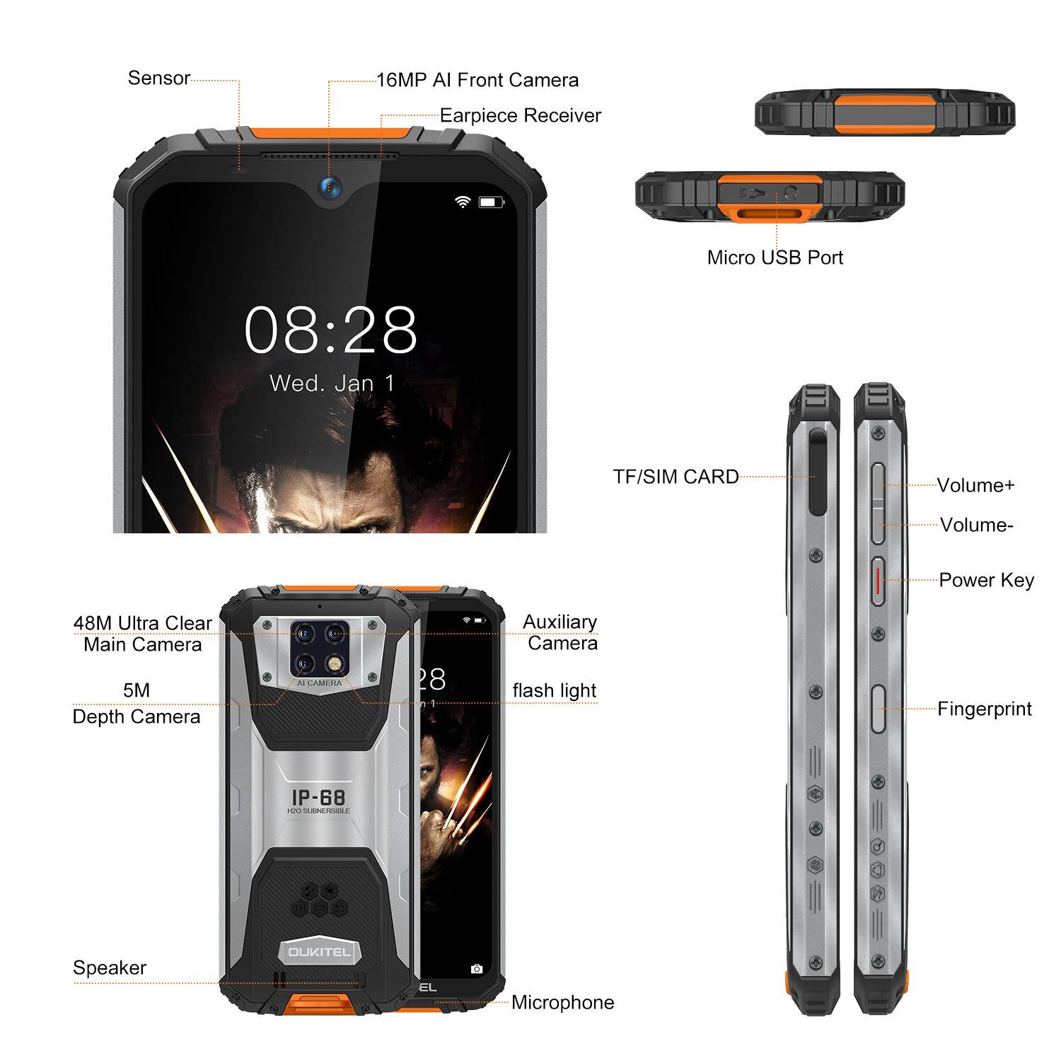 OUKITEL OUKITEL WP6 Global Version 6.3 inch Fhd+ IP68 Waterproof 10000mAh 48MP Triple Rear Camera 6GB 128GB Helio P70 4G Smartph