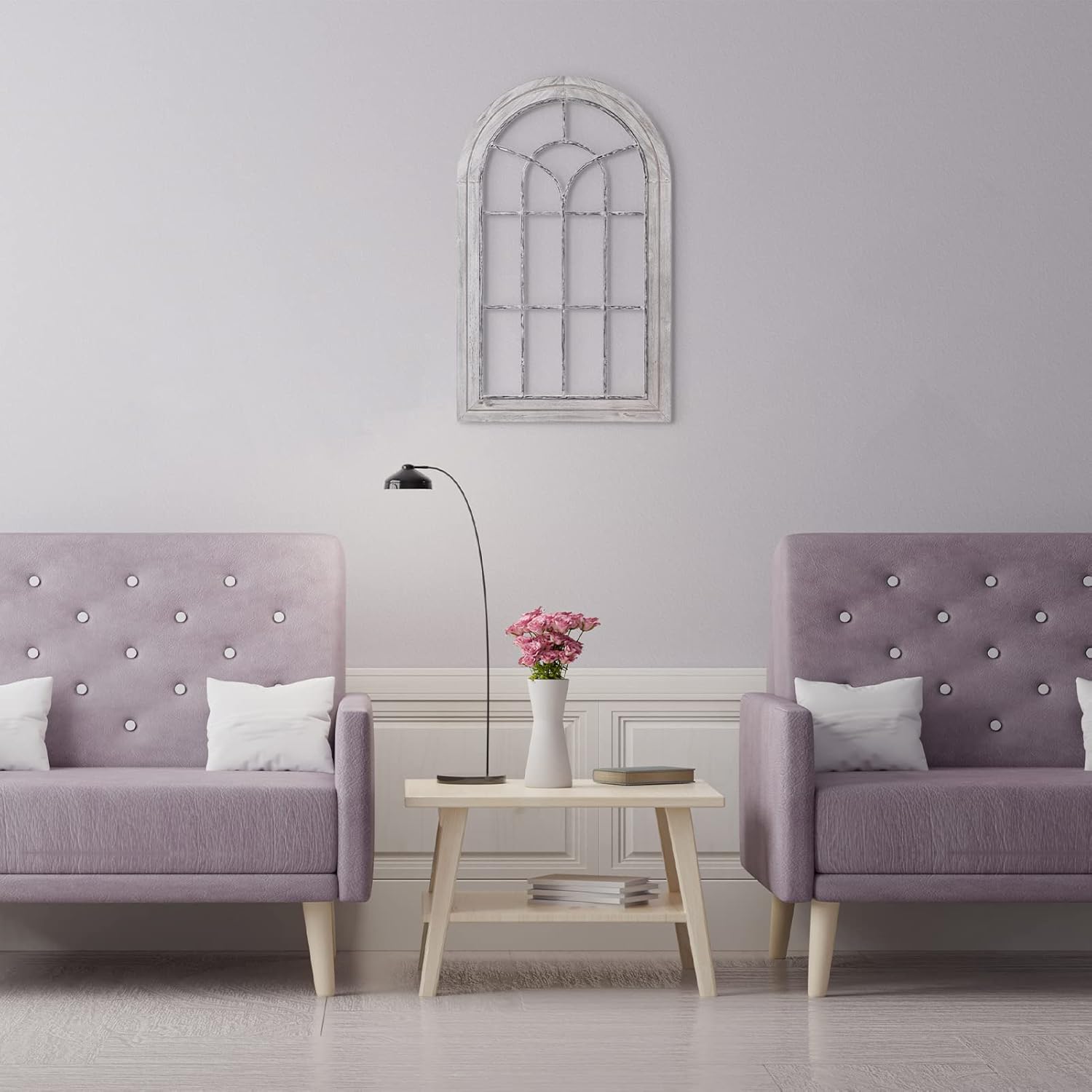 ALIMORDEN Gothic Style Arched Wood and Metal Rustic Window Pane Decorative Cathedral Window Frame