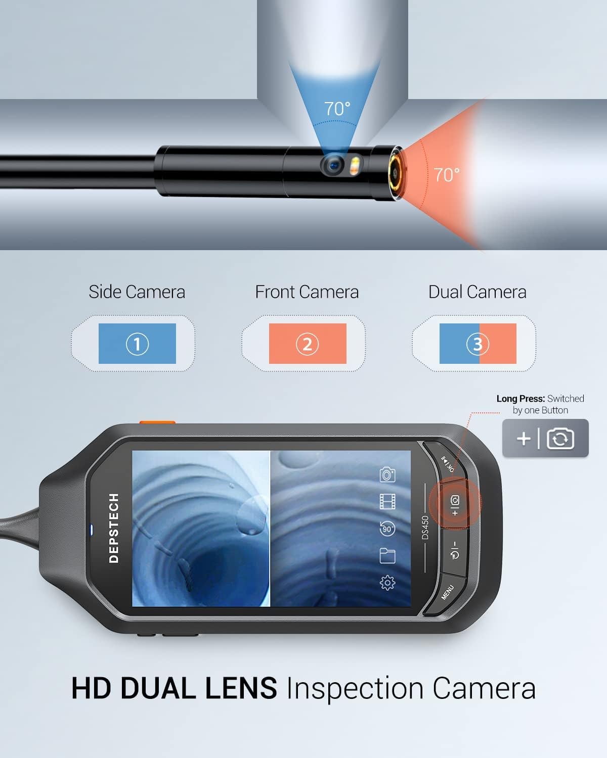 4.5" IPS Screen Borescope, DEPSTECH 1080P HD Dual Lens Endoscope Camera with Split Screen