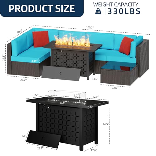 Vongrasig 6 Pieces Outdoor Patio Furniture Set, PE Wicker Rattan Sectional Sofa Patio Conversation Sets with Coffee Table for Garden, Backyard