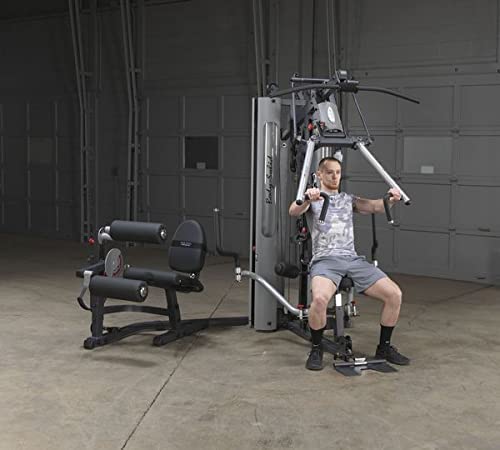 Body-Solid Multi-Station 210lbs Weights Stack Bi-Angular Gym Machine with Leg and Calf Press Attachment, Leg Strength Training Equipment