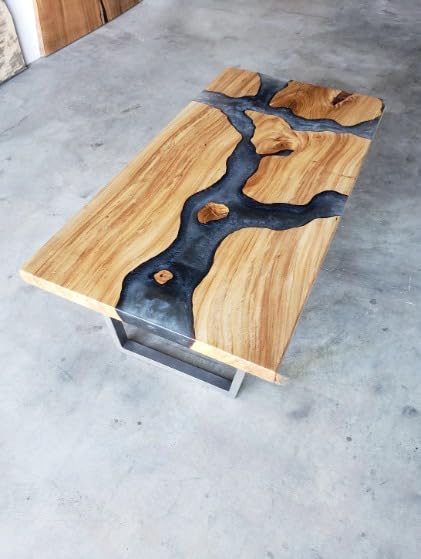 Large Indoor Grey Epoxy Dining Table Resin Coffee Table Living Room Table River Flow for 2, 4, 6