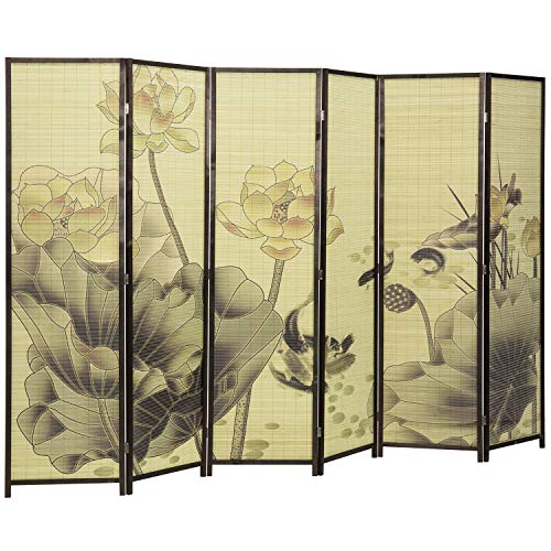 MyGift 4-Panel Folding Bamboo Room Divider Asian-Inspired Cherry Blossom Scene