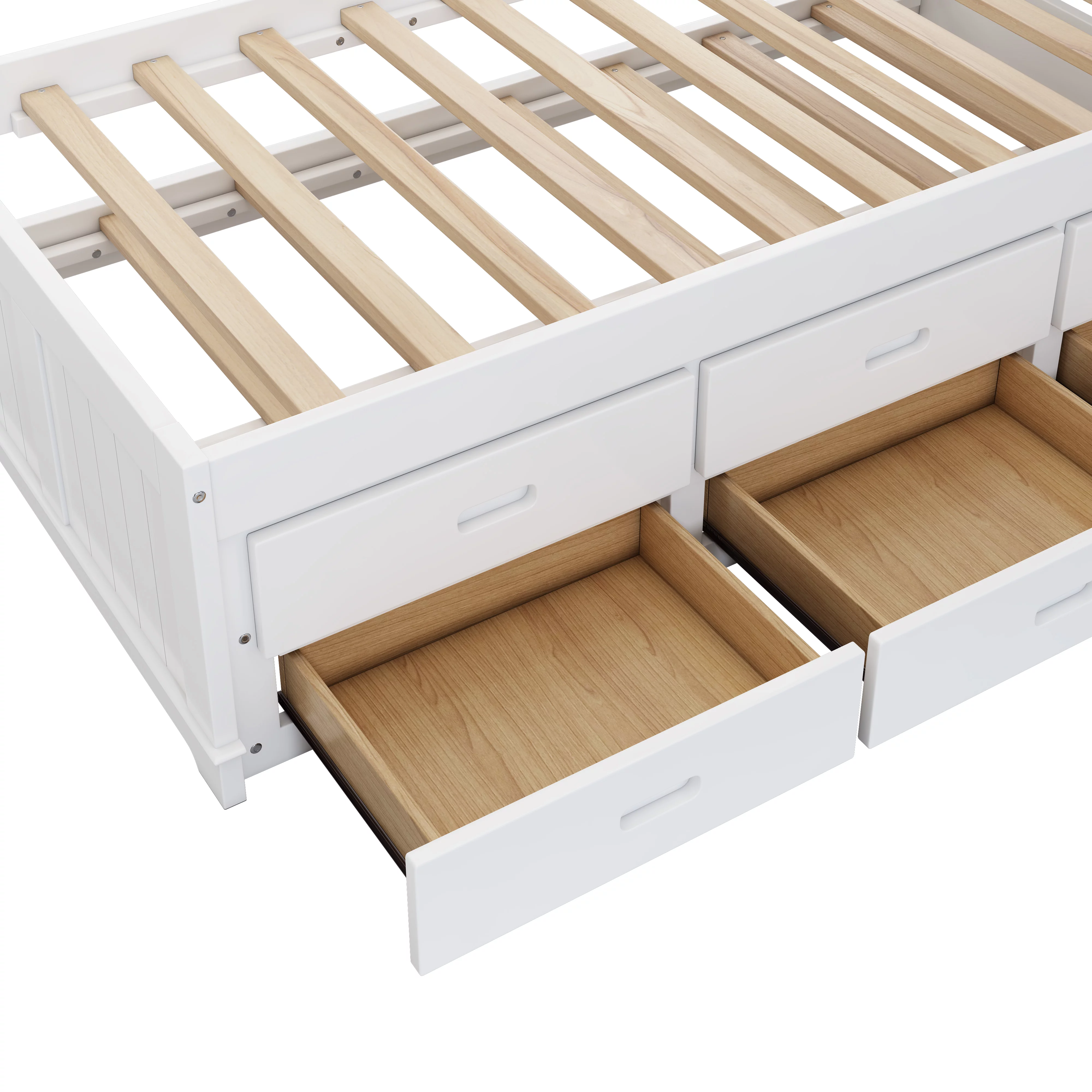 Royard Oaktree Solid Pine Captain Bed with Trundle and Bookcase Wood Platform Bed Frame with 3 Spacious Under Bed Drawers in Casual, Twin