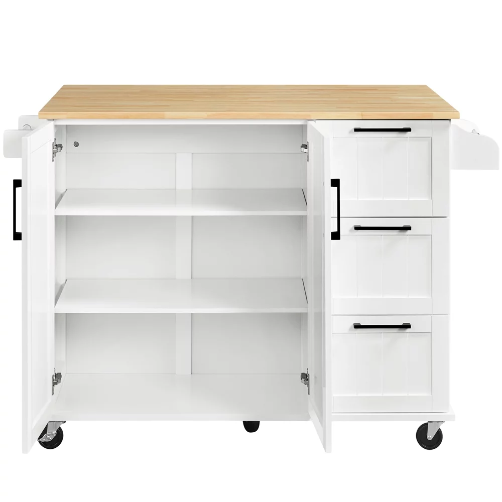 Yaheetech Rolling Kitchen Cart Kitchen Island with Wood Top and Drop Leaf Breakfast Bar,White