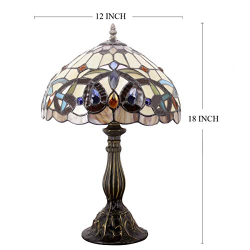 WERFACTORY Tiffany Style Table Lamp Stained Glass Serenity Victorian Bedside Lamp Desk Reading Light 12X12X18 Inches Decor Bedroom Living Room Home