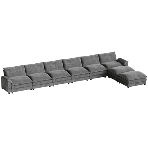 Homall 119" Modular Sectional Sofa, L Shaped Sofa Couch with Reversible Ottoman, DIY Combination Chenille Deep 3-Seat Cloud Couch for Living Room