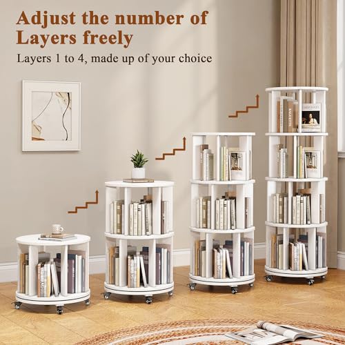 6 Tier Rotating Bookshelf Tower Spinning Bookshelf with Swivel Wheels Book Shelf Rotating Storage Tower for Kids Adult Narrow Walnut Solid Wood
