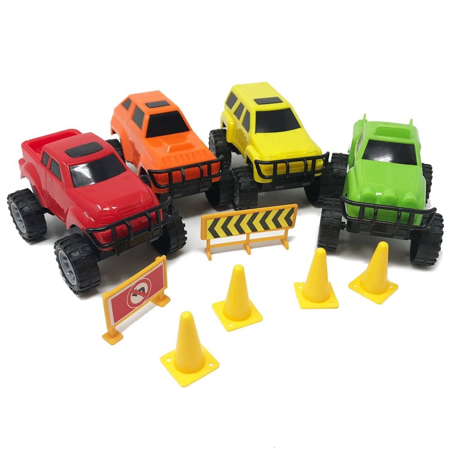 Boley 5-in-1 Big Rig Hauler Truck Carrier Toy Complete Trailer with Construction Signs and Monster Jam Trucks Great Toy for Boys