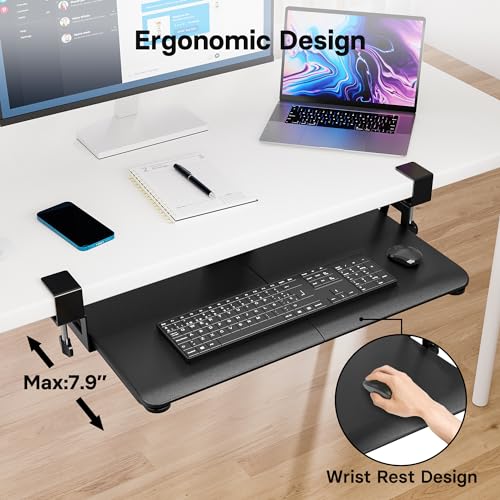 BONTEC Keyboard Tray Under Desk, Pull Out Keyboard & Mouse Tray with C-clamp