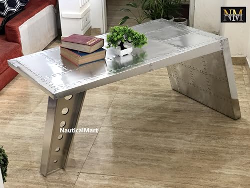 NauticalMart Airfoil Desk Aluminum | Aviator Wing Desk Industrial Airplane Desk Furniture Silver Aviation Home Office Furniture (64 Inches)