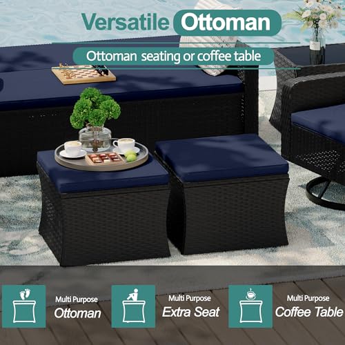 6 Piece Patio Furniture Set, Wicker Patio Conversation Sets with Swivel & Recline Chairs, Outdoor Sectional Sofa Sets with 2 Storage Ottoman