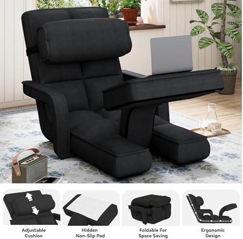 Esright Floor Chair, Padded Folding Gaming Chair with 14-Level Adjustable Backrest