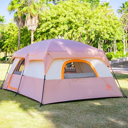 KTT Extra Large Tent 10-12-14 Person(Style-B),Family Cabin Tents,2 Rooms,3 Doors and 3 Windows with Mesh,Straight Wall,Waterproof,Double Layer