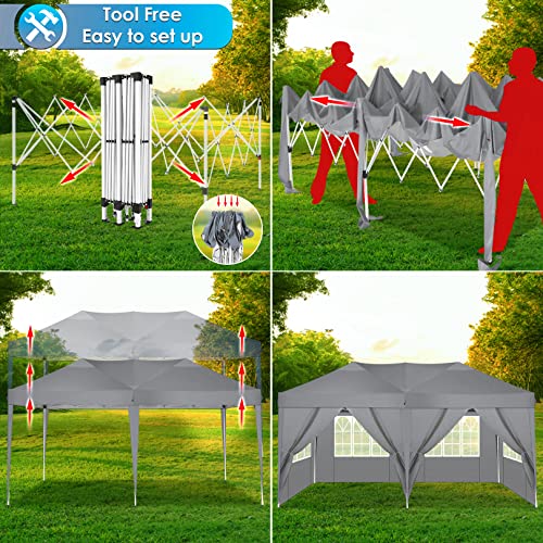 COBIZI Canopy 10x20 Pop Up Canopy Tent with 6 Sidewalls Party Tents for Parties Weddings Backyard Waterproof Canopy Outdoor Commercial Canopy Event
