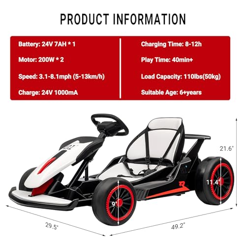 Kids Go Kart, Ride On Drift Kart with Dual 200W Motors, 24V Battery Powered Electric Drift Car, Outdoor 2-Speed Ride On Racing Toy for Boys Girls 6+