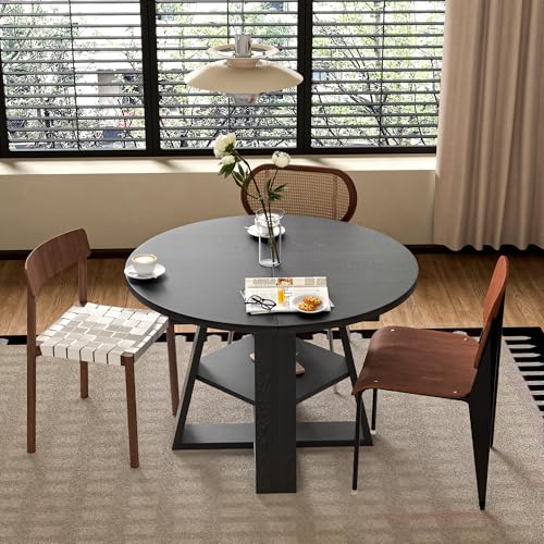 43.3in-59in Extendable Round Dining Table for 4-8,Modern Kitchen Oval Dining Table with Removable Leaves Space Saving