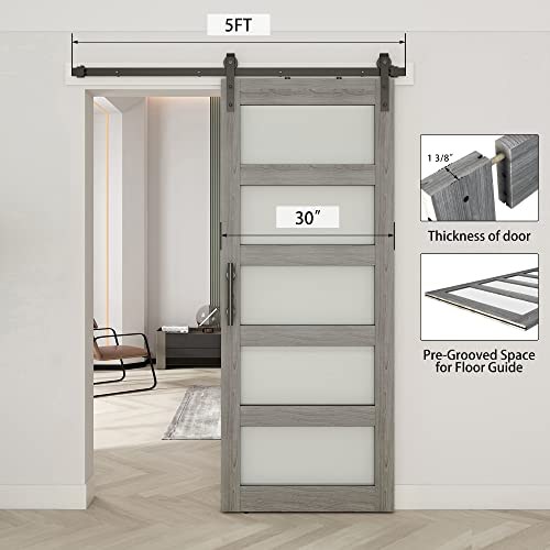 BARNSMITH 42in x 84in Glass Barn Door with 7FT Sliding Door Hardware Kit Included & Handle