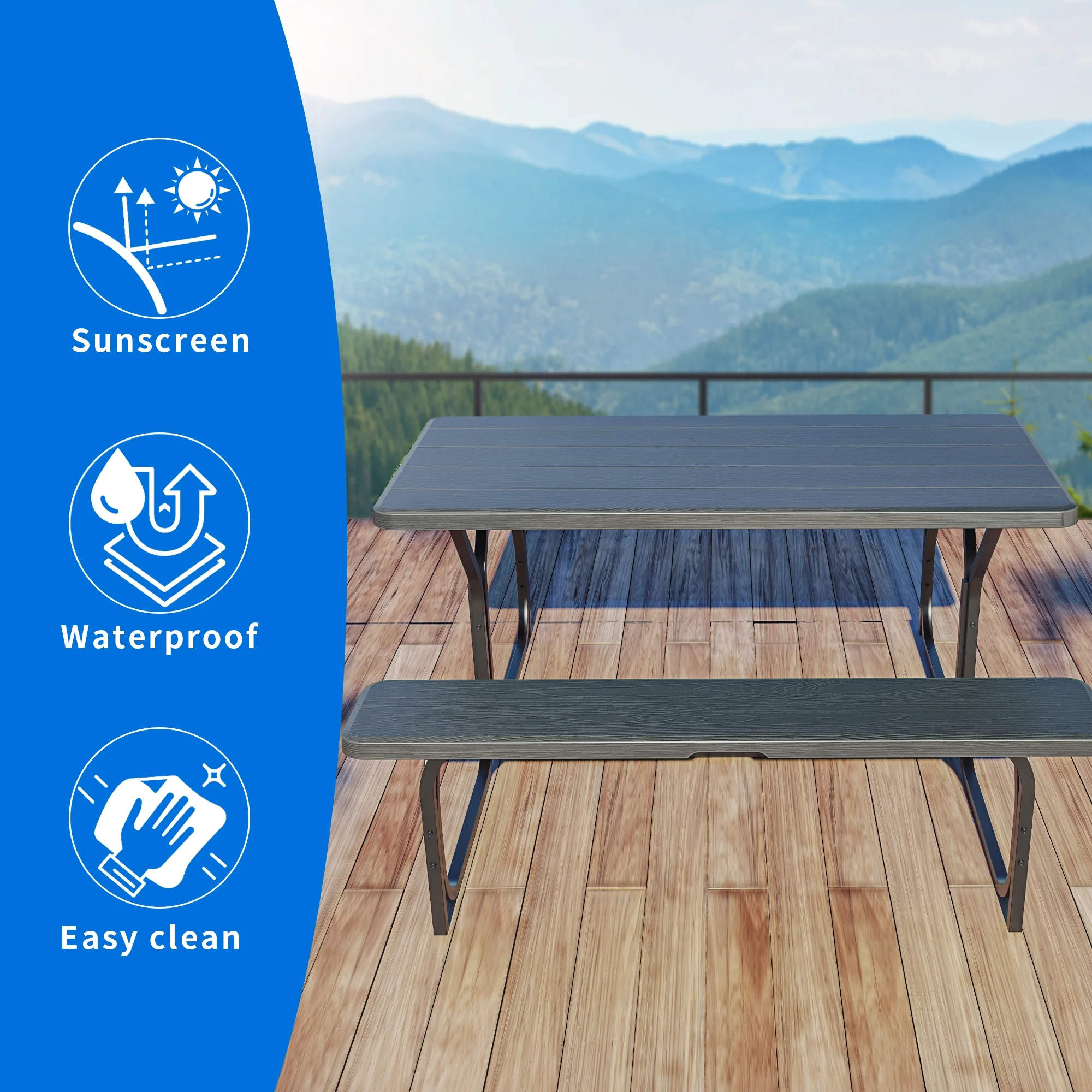Dextrus Heavy-Duty Outdoor Picnic Table Set with Weatherproof Resin Tabletop, Sturdy Steel Frame for Yard, Patio, and Lawn, Green