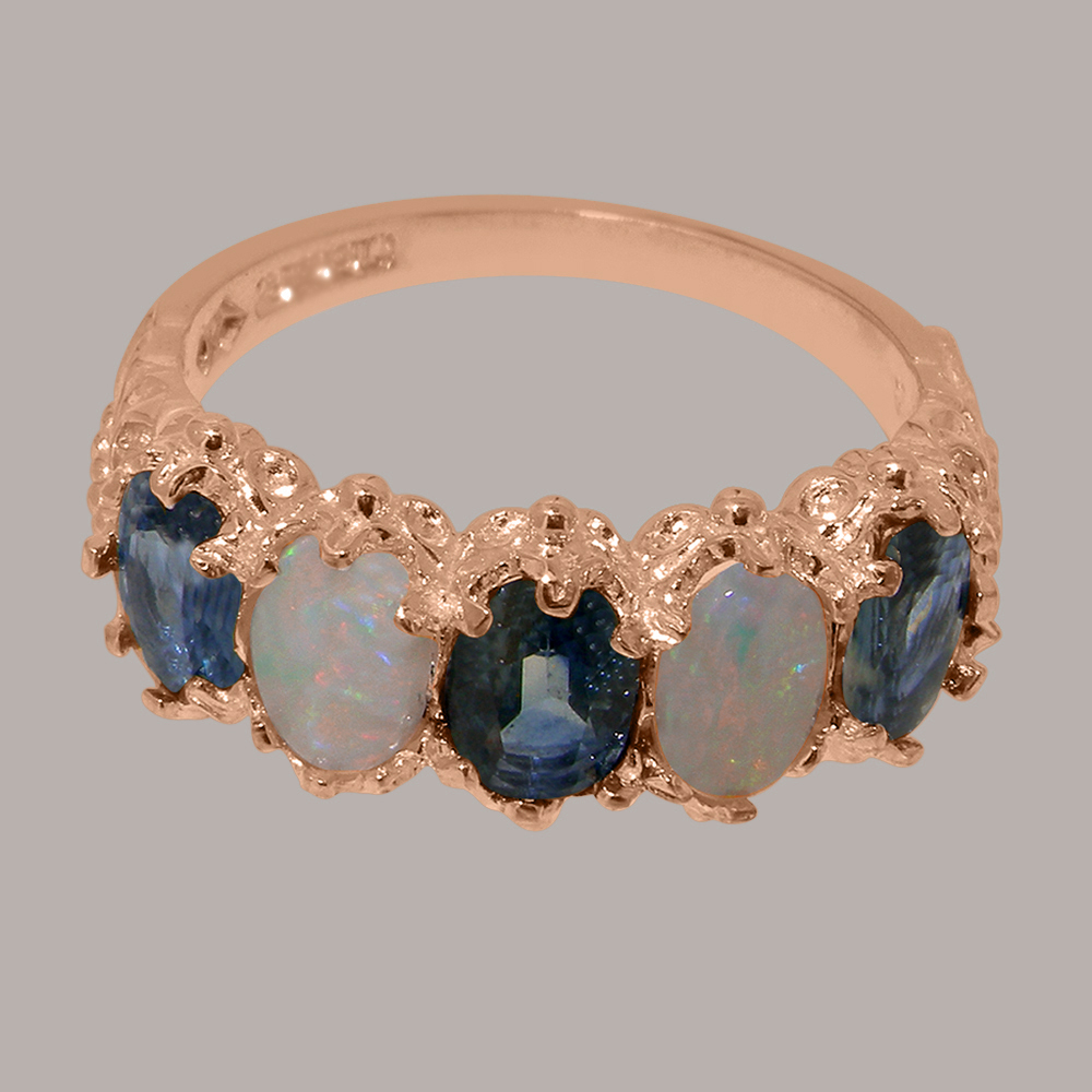 LBG British Made 18k Rose Gold Natural Sapphire & Opal Womens Eternity Ring - 33 size options - Size 10