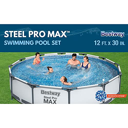 Bestway Steel Pro MAX 12 Foot by 30 Inch Round Above Ground Swimming Pool Set Outdoor Metal Frame Family Pool with Filter Pump, Gray
