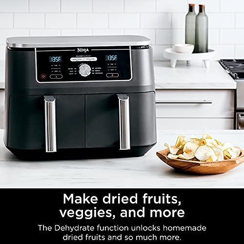 Ninja DZ401 Foodi 10 Quart 6-in-1 DualZone XL 2-Basket Air Fryer with 2 Independent Frying Baskets, Match Cook & Smart Finish to Roast, Broil