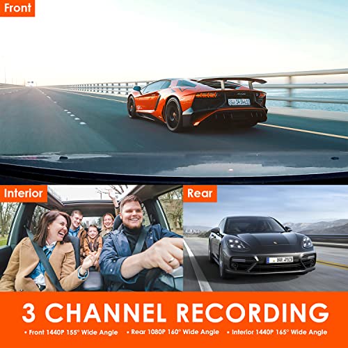 VANTRUE N4 3 Channel Dash Cam, 4K+1080P Dual Channel, 1440P+1440P+1080P Front Inside Rear Three Way Triple Car Dash Camera, IR Night Vision