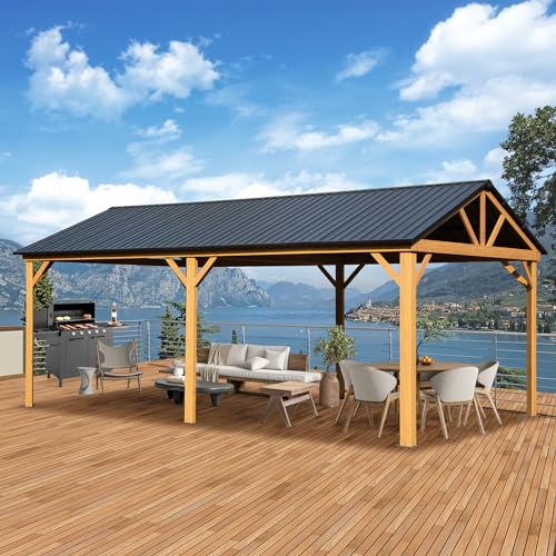 Domi 10’ x 10’ Hardtop Gazebo Metal Frame Canopy with Netting & Curtains