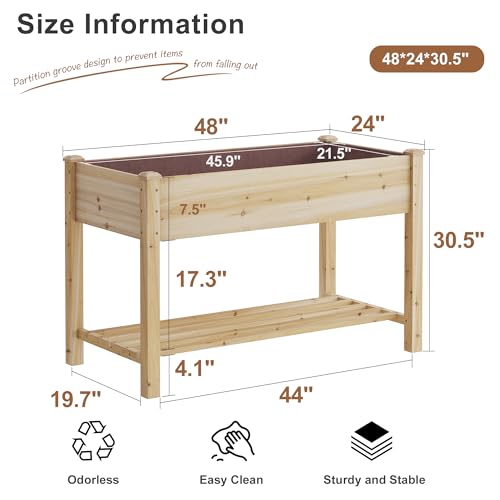 FILWH Raised Garden Bed with Legs Elevated Wooden Planter Box Stand Large Planter Stand Box for Fruits Vegetables Flowers with Divider with Bag