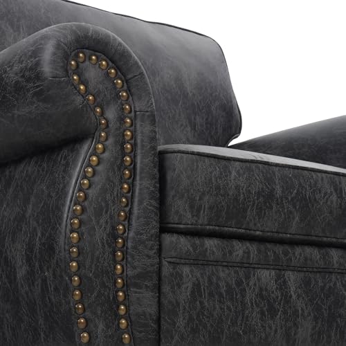 Mid-Century Vintage Sofa Couches with Rivet Design,3-Seater Sofa,Removable Sofa Cover Upholstered Cushions and Solid Wood Frame (Brown, 3-Seater)