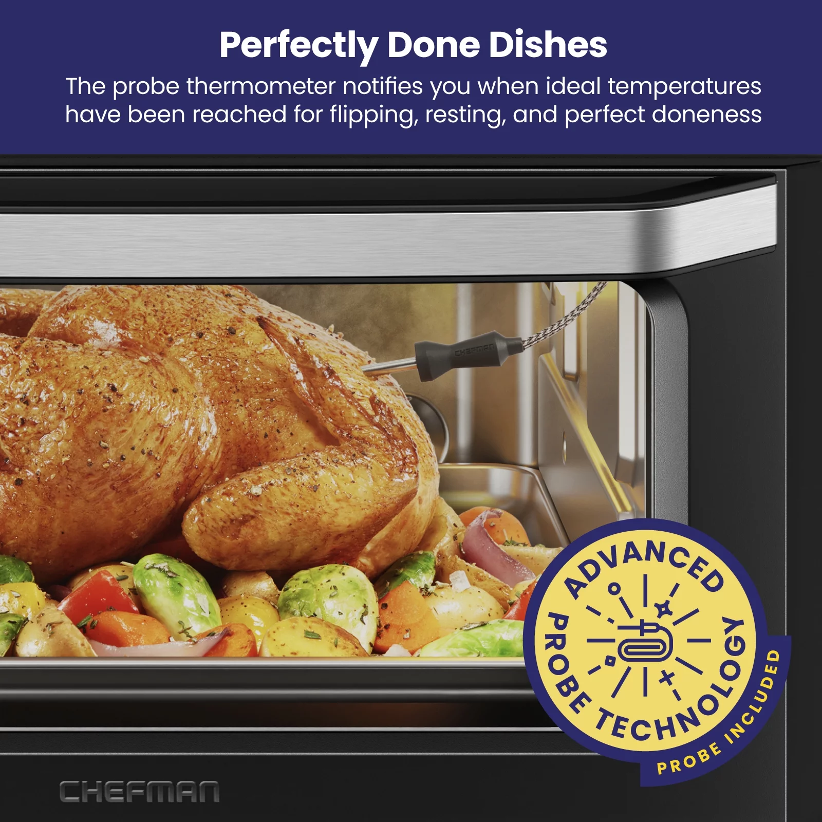 Chefman 12-in-1 Air Fryer Oven Combo w/ Probe Thermometer, 20 Qt Capacity - Black Stainless Steel, New