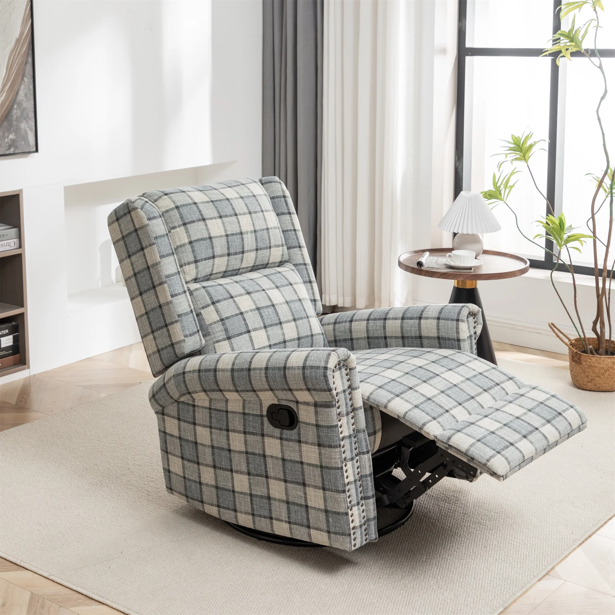 Swivel Rocker Recliner Chair, Manual Rocking Recliner Chair, Wingback Swivel Recliner Chair, Glider 360 Degree Swivel Chair with Padded Seat