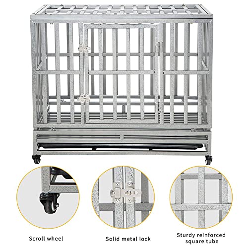 LUCKUP Heavy Duty Dog Cage Metal Kennel and Crate for Medium and Large Dogs, Pet Playpen with Four Wheels,Easy to Install,42 inch,Black