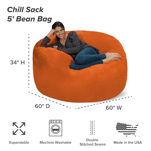 Chill Sack Bean Bag Chair - 5' Giant Memory Foam Lounge Chair with Soft Microfiber Cover – Cozy Furniture for Living Room, Dorm