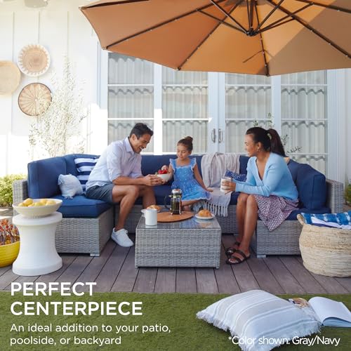 Best Choice Products 7-Piece Modular Outdoor Sectional Wicker Patio Conversation Set w/ 2 Pillows, Coffee Table, Cover Included - Gray/Navy